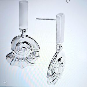 NWT On 34th Bar & Seashell Drop  Silver Post Back Earrings